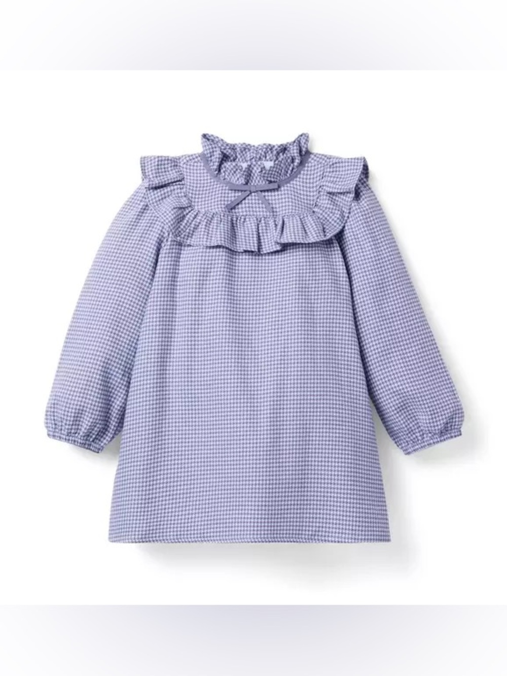 Janie and Jack Girls Houndstooth Ruffle Collar Cotton Dress Purple White 4